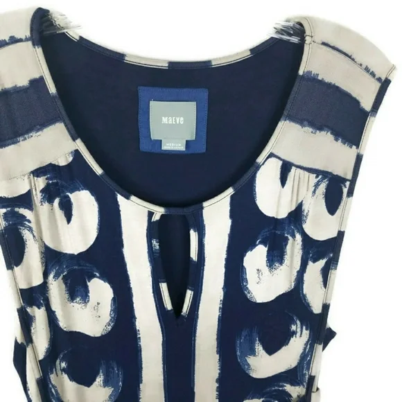 Anthropologie Sennebec Dress by Maeve Navy White Size Medium. - Picture 8 of 8